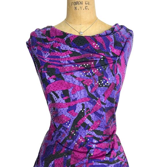 MSK Purple Pink Sequin Retro Top Beaded Tassels Size M - Picture 6 of 6